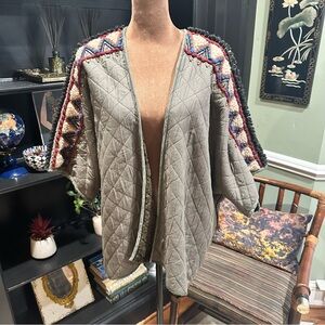 Anthropologie BL^nk London Quilted Faux Fur Jacket – Moss Green – Boho Beaded